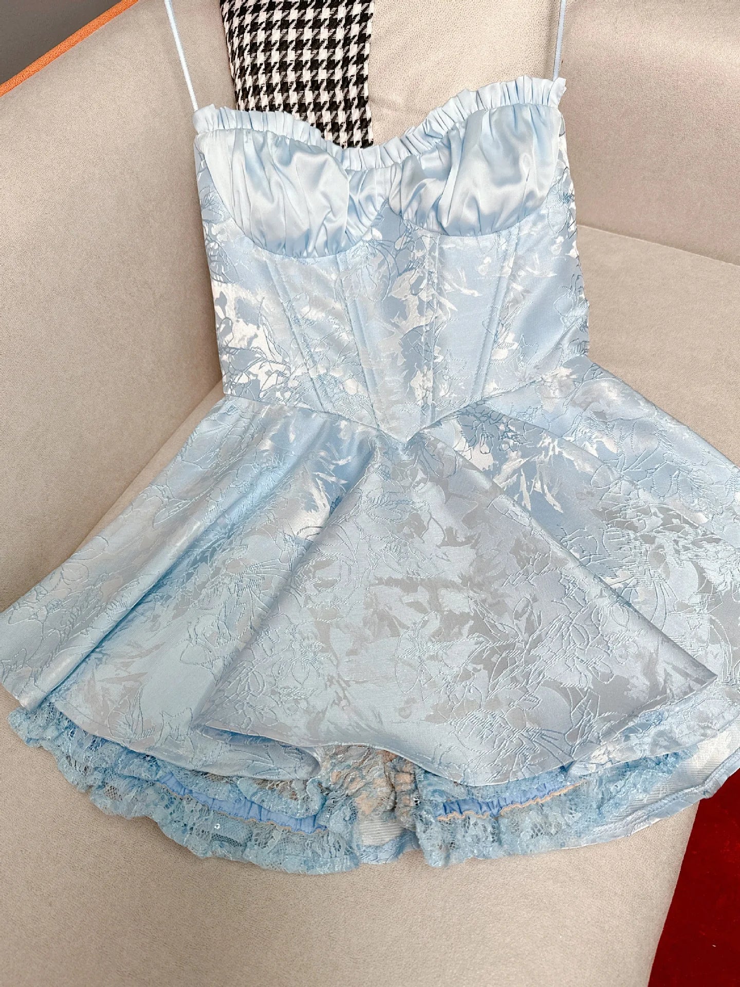 Sleeveless High Waist Off Shoulder Women's Short Dress Spring Summer Sexy Printed Lace Pullover A- Line Mini Dress for Party