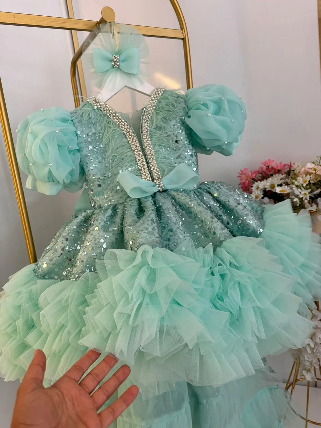 Customized Flower Girl Dresses for Weddings Party Birthday Pageant Tulle Prom Gown with Train Puffy Glitter Hot Pink Princess