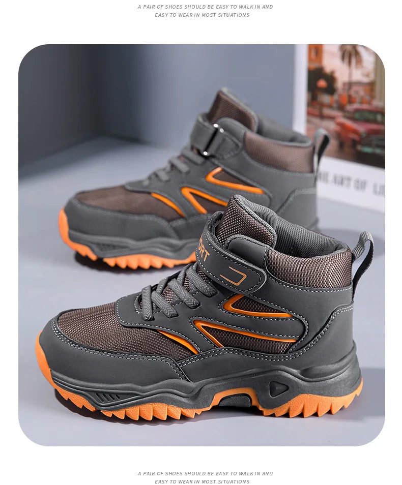Children Casual Luminous Shoes For Boys Breathable Sneaker Winter Warm Plush Kids Hook&Loop Non-slipl Hiking Sports Shoes