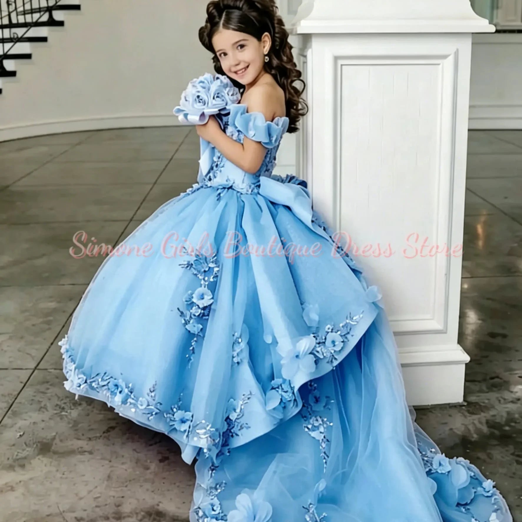 Girls Off Shoulder Tulle Birthday Gown – BloomNest