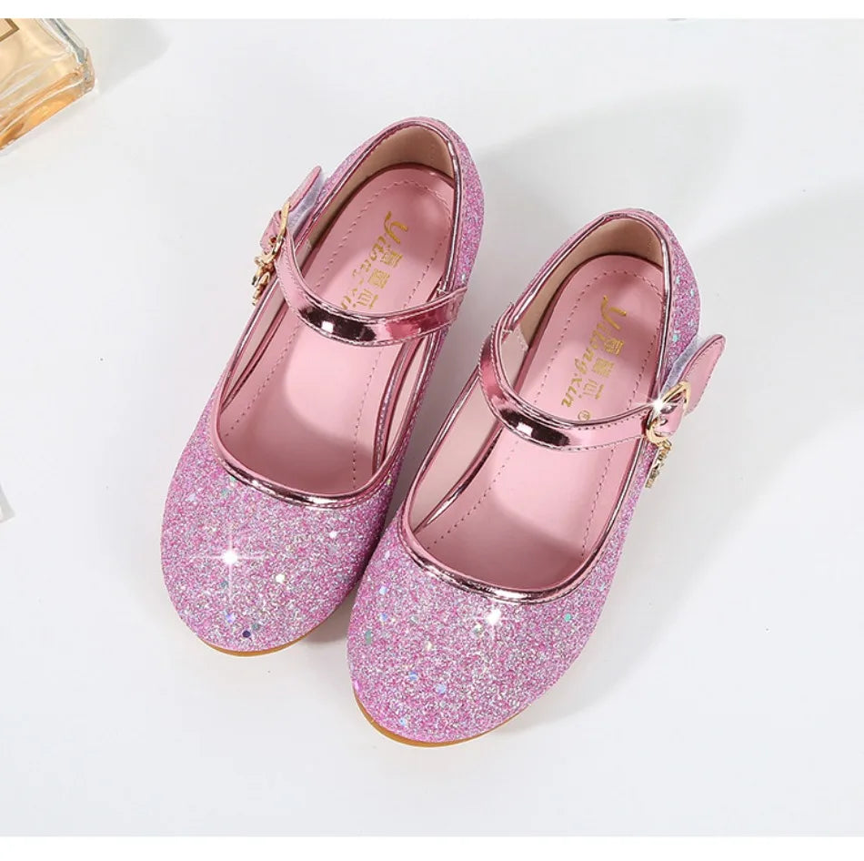 Children High Heels Fashionable Piano Runway Performance Shoes Girls' Leather Shoe Princess Shoes Sequined Single Shoes HSD09