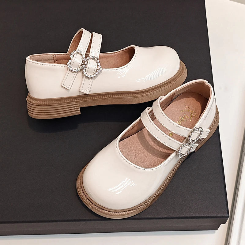 Girls Mary Jane Shoes Children's Double Heart Buckle Princess Shoes Lolita Style Kids Leather Shoes for Party Wedding Size 21-36