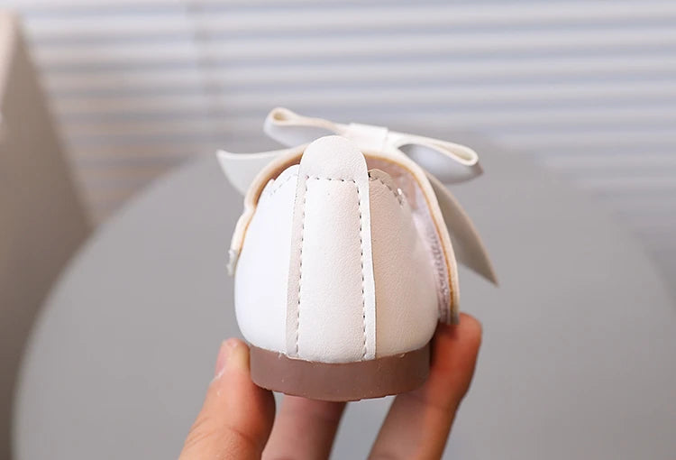 Girl's Princess Shoes Brown White Bowknot Lovely Shallow Children Flat Shoes Sweet Four Seasons 21-30 Light Kids Mary Janes