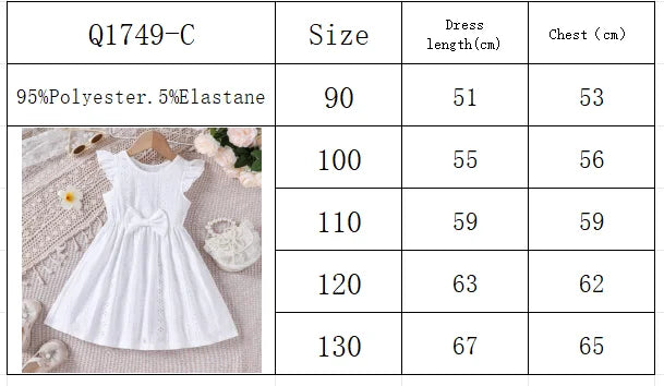 Girls' Summer Fashion Hollow Bow Pure White Dress